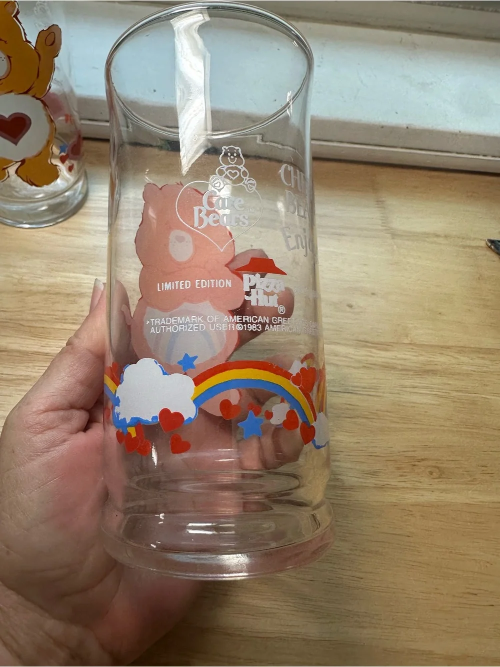 Vintage Care Bears Drinking Glasses - tenderHeart & cheer bear Rainbow